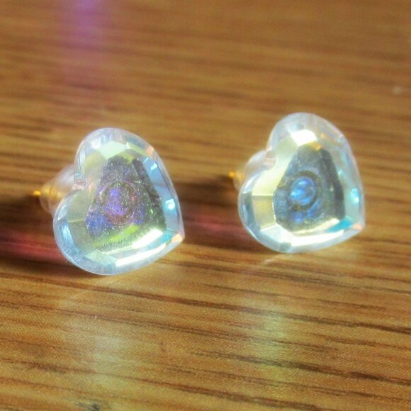 Swarovski Crystal Heart Stud Earrings 14kt Gold Handmade - Picture 12 of 14